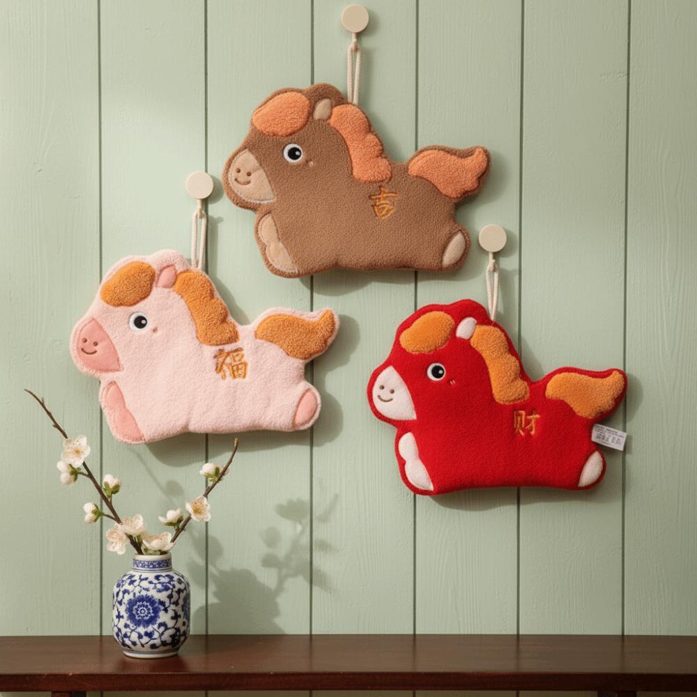 Super Absorbent Coral Fleece Towel Hanging Hand-Wiping Towel Lucky Horse Hand Towel  Kitchen