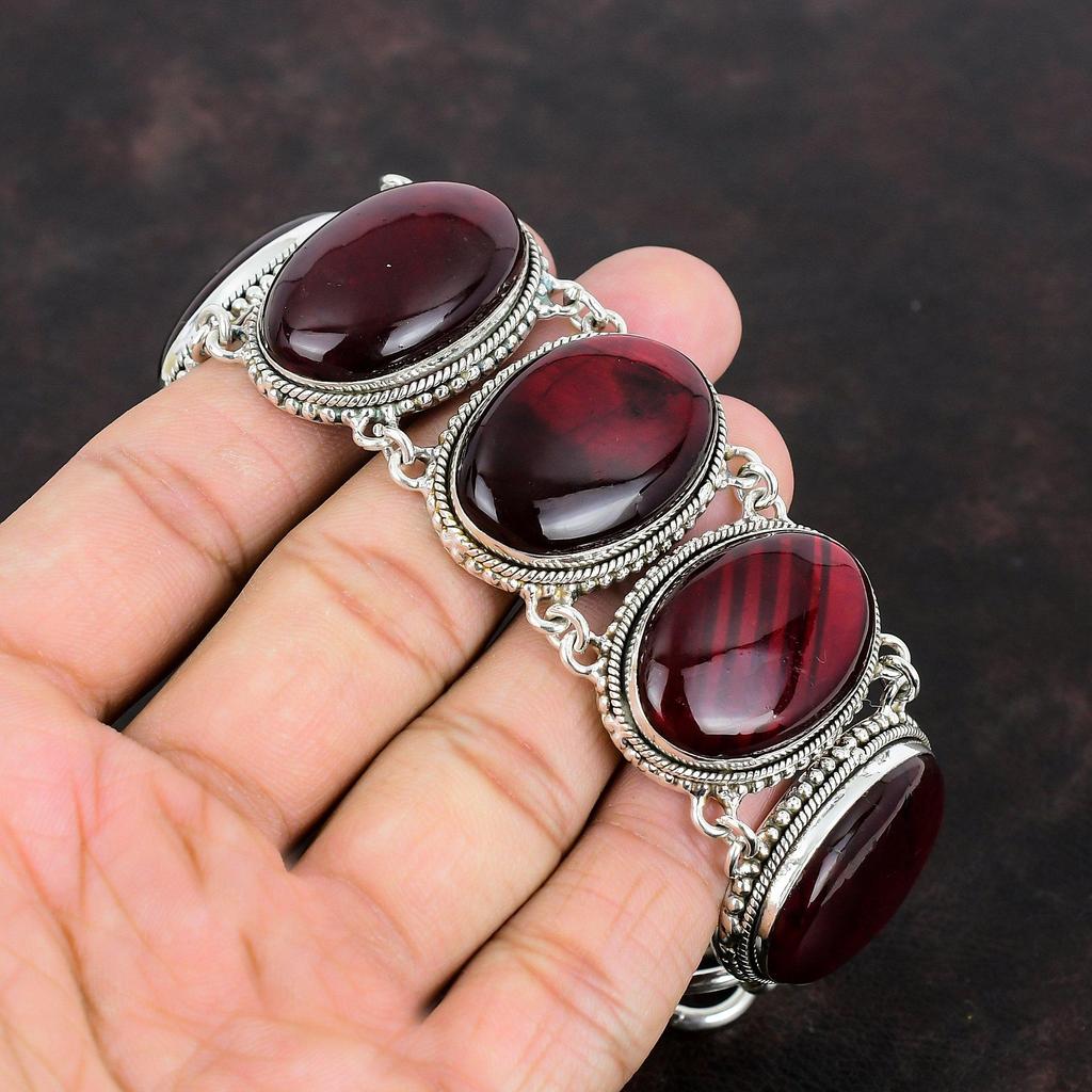 Red Fire Labradorite Bracelet 925 Sterling Silver Bracelet Gemstone Jewelry Handmade Vintage Bracelet Adjustable Chain Bracelet Gift For Dad