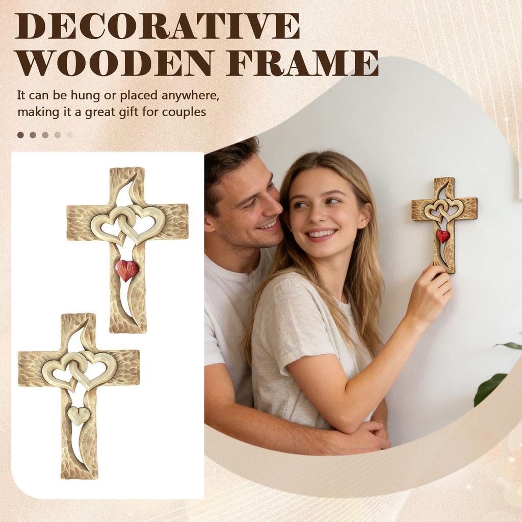 Marriage Cross For Wall Love Wall Decor, Handmade Wooden Intertwined Heart Wall Cross For Wedding Valentine Christmas Gift