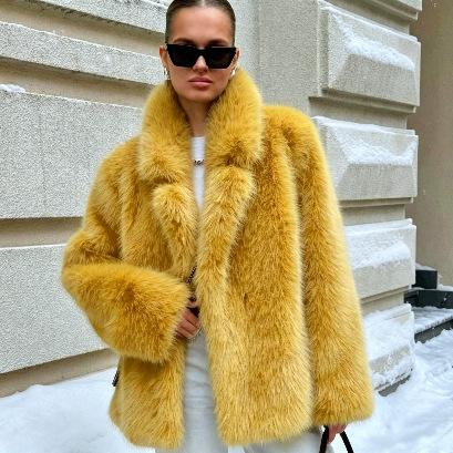 Autumn and winter medium and long artificial fur suit collar environmentally friendly fur fur coat fox fur women's coat