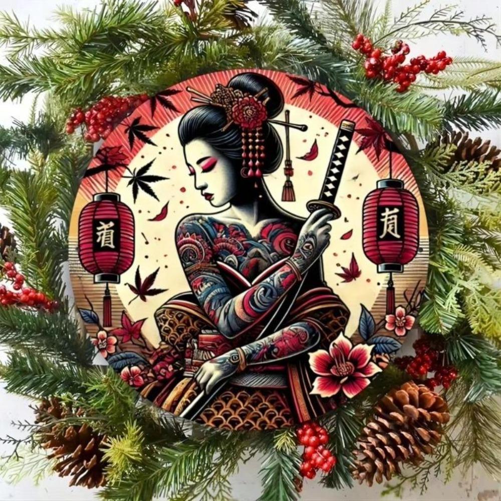 Metal Wall Art Geisha Samurai Sign Aluminum Home Bar Decor
