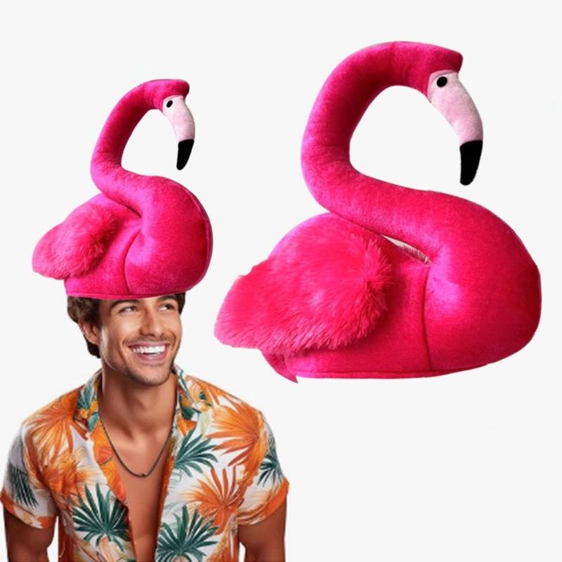 3D Plush Flamingo Hat Soft Cap For Themed Parties Cosplay Photo Props Elastic Costume Hats Festivals Stage Performances