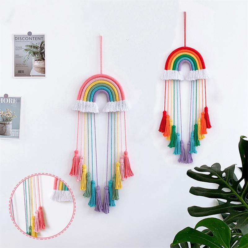 Rainbow-color Wall Hanging Decoration Children Hairpin Storage Hanging Tassel Pendant Organizing