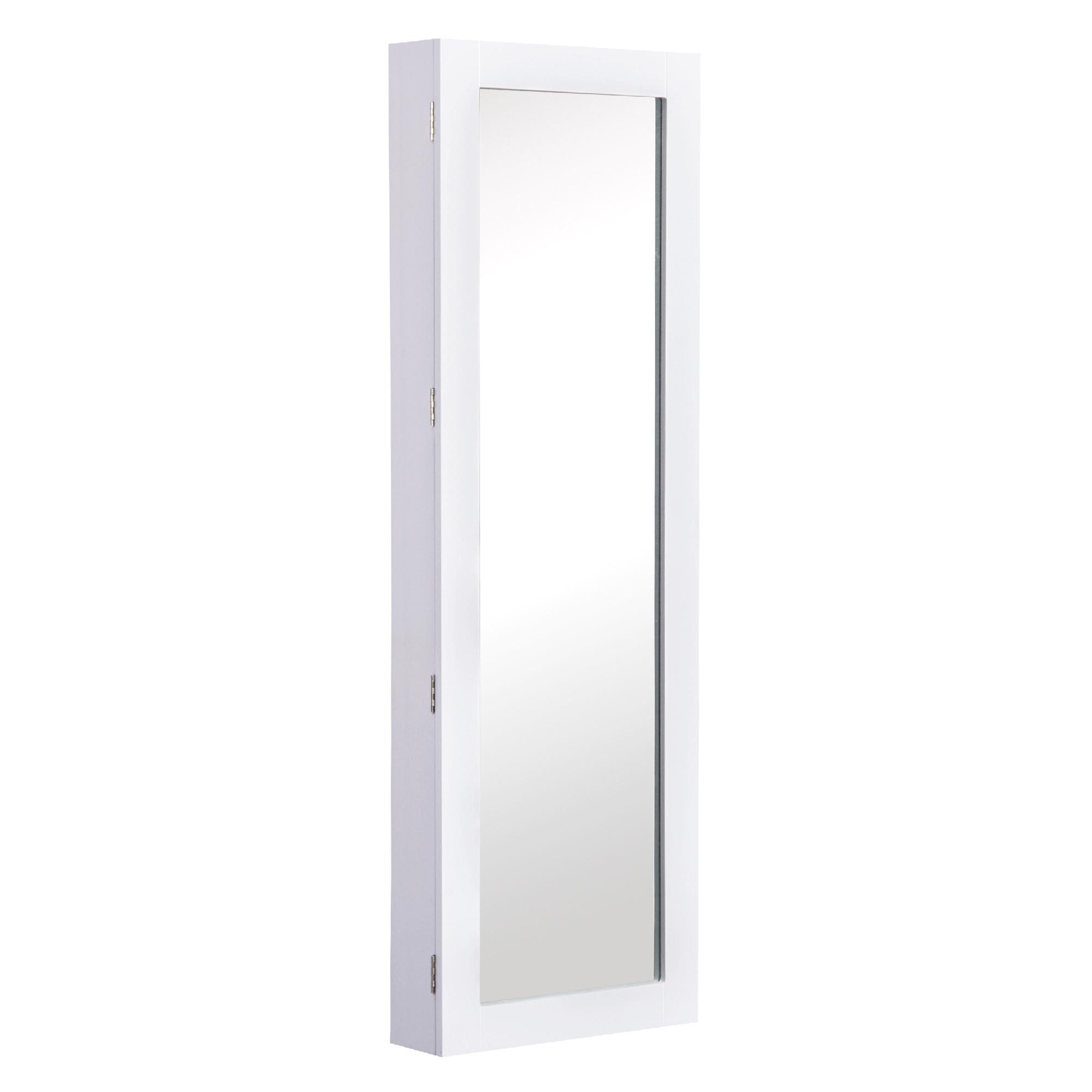 Armoire à Miroir Porte-Bijoux Mural Organisateur de Bijoux Avec Crochets et Fentes Pour Colliers Pour Chambre à Coucher Salon 37x9.5x112 Cm Blanc