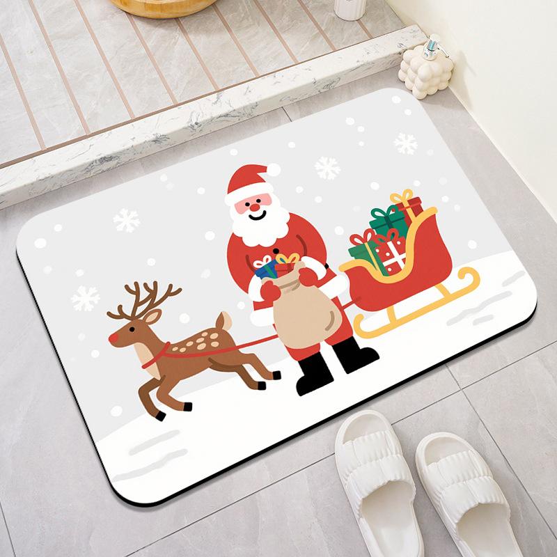 Christmas Diatomaceous Earth Bath Mat—Quick-Drying, Non-Slip Shower Mat for Bathroom Entrances