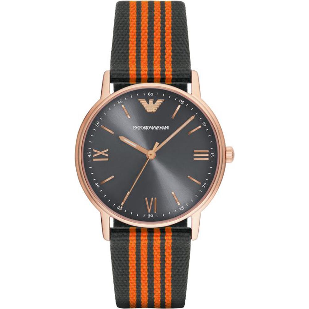 Emporio Armani Grey Black Textile over Leather Men s Quartz Watch AR11014 серый