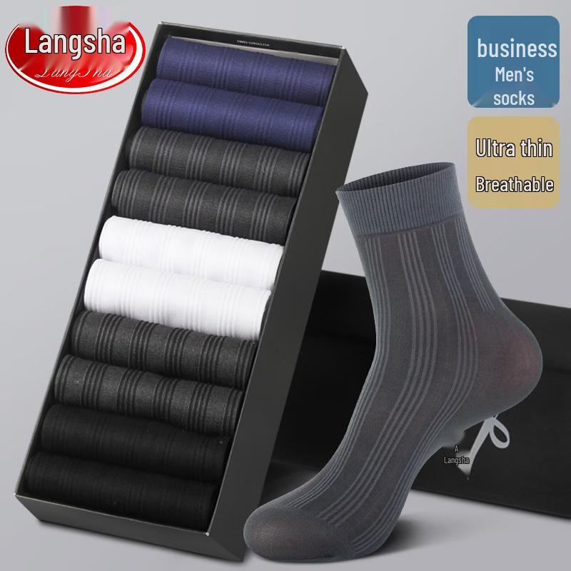 LangSha Men s Ultra-Thin Business Mid-Calf Socks
