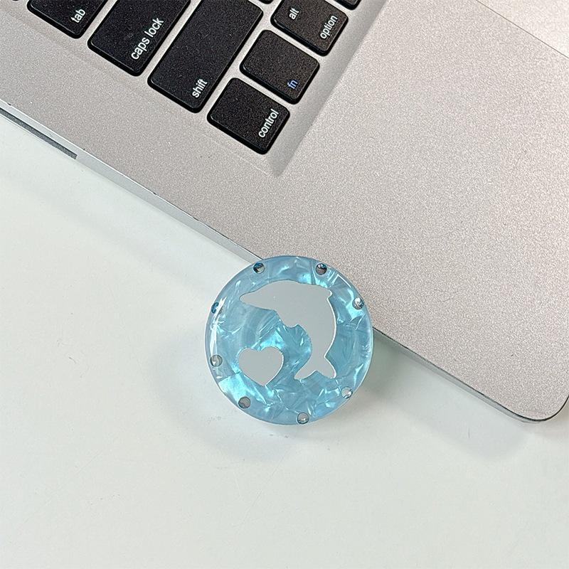 Rhinestone Dolphin Heart Mirror Magnetic Phone Holder - Stylish Desktop Accessory for Women
