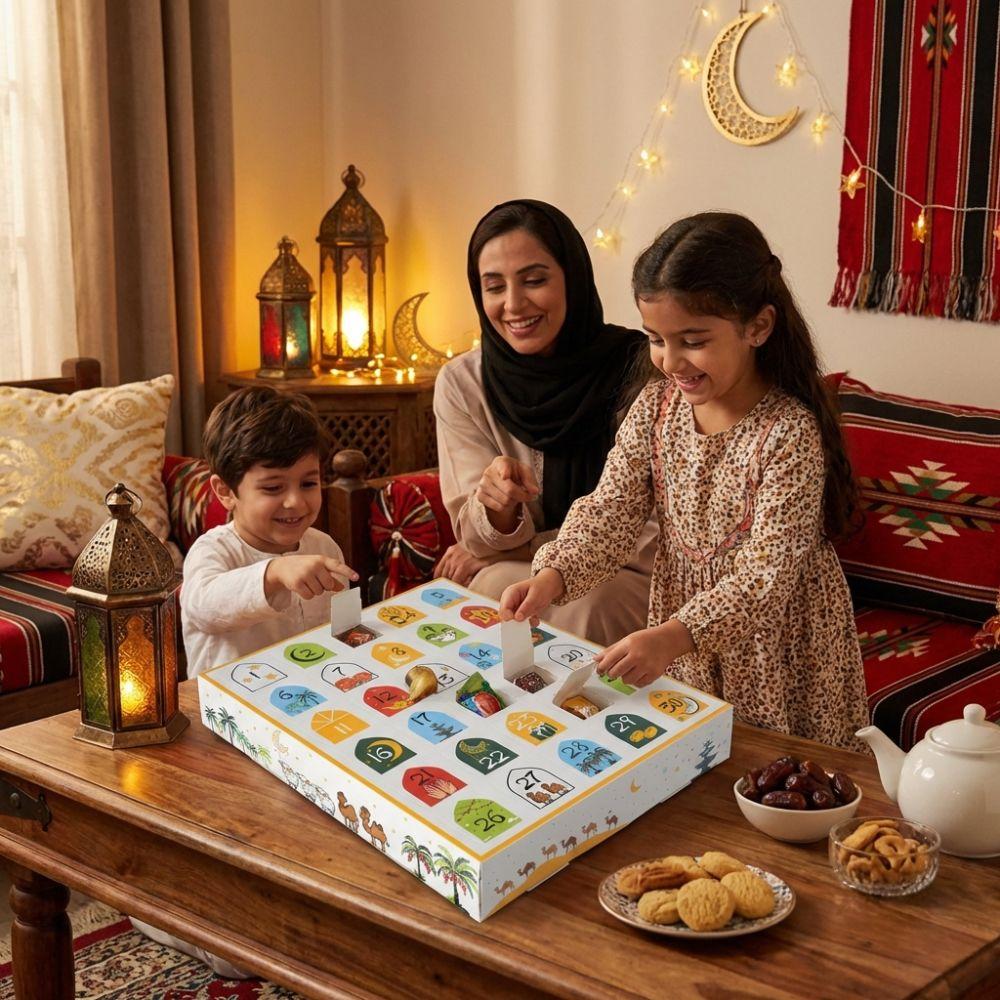 30 Empty Grid Ramadan Advent Calendar Box Paper Quick-release Surprise Gift Box Cartoon Pattern Middle East Theme