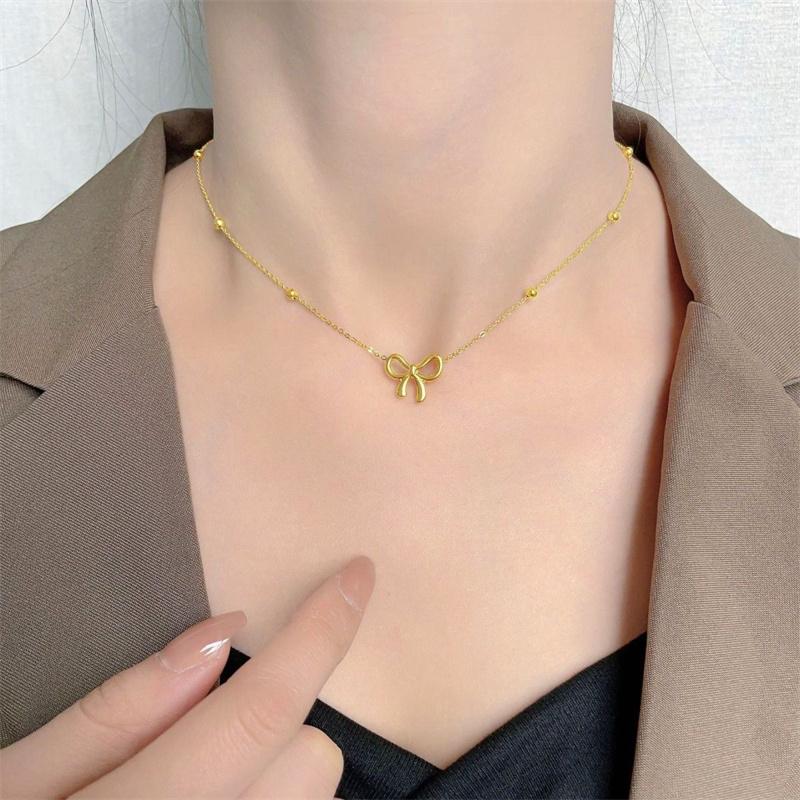Gold Bow Earrings Necklace Bracelet Trendy Bowknot Ribbon Pearl Choker Necklace Trendy Bow Stuff