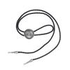 Mens Bolo Tie Necktie Faux Leather Braided Rope Necklace with Metal Round Flower Pendant Jewelry Cowboy Hat Accessories