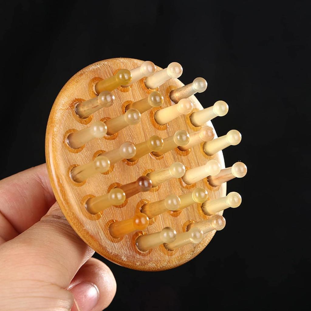 Natural Horn Massage Comb Scalp Massage Meridian Scraping Head Massager Gua Sha Sandalwood Brush,Green Sandalwood