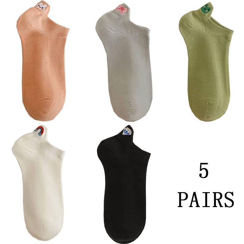 5 Pairs Cute Socks For Women Korean Style Animal Kawaii Socken Female Fashion Short Socks Cotton 100% Set Pack Summer Low Cut