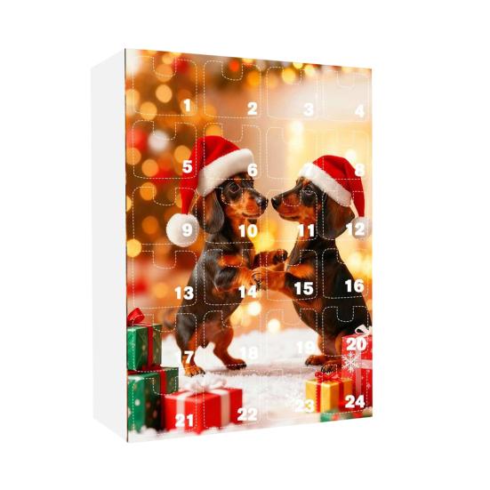 2025 Dackel in Tasse Adventskalender 24-Tage Weihnachts-Countdown-Box mit Acryl-Ornamenten Süßes Geschenk für Hundeliebhaber