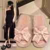 Fashion Casual Fluffy Slippers Women House Flats Fashion Winter Bowknot Love Designer Shoes Ladies Home Plush Platform Elegant Footwear