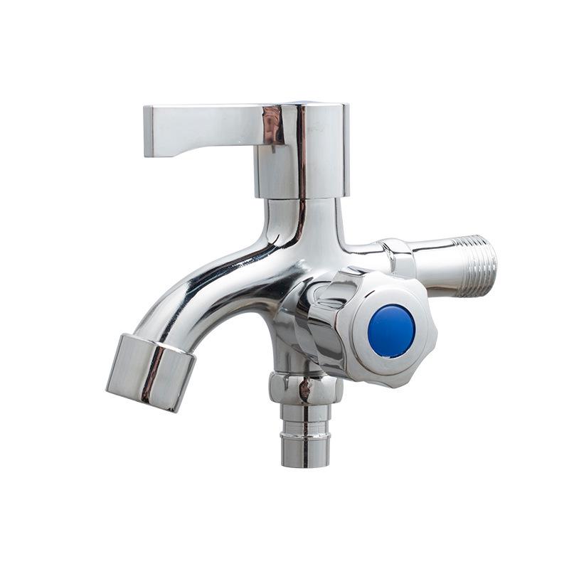 Copper Outdoor Washing Machine Faucet with Quick-Open Extended Spout, 4-Point Connect, 304 Stainless Steel, One-In Two-Out Design.