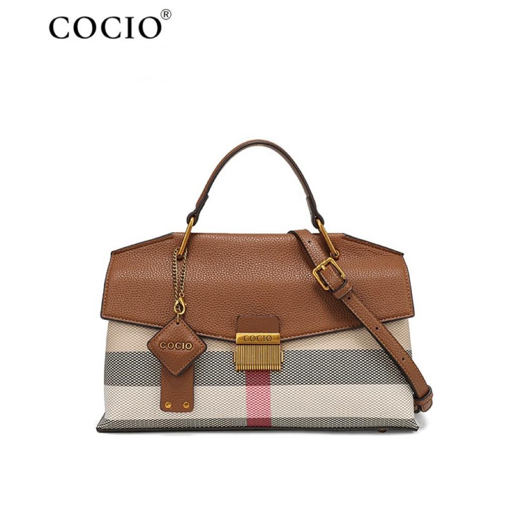 

Leather Plaid Handbag for Women s New High-end Casual Fashion Buckle Bag, Versatile Single Shoulder Crossbody Bag темно-коричневого кольору