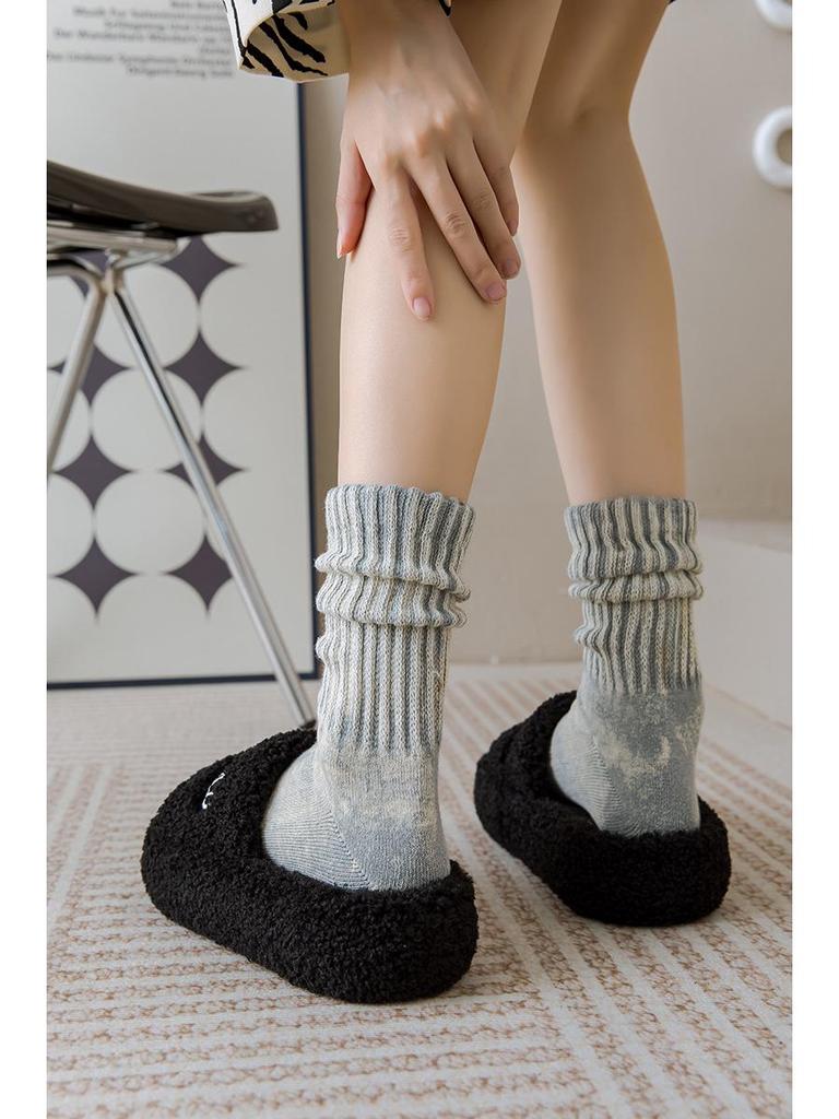 Trendy Industrial Tie-Dye Thick Socks - Unisex Mid-Tube, Autumn/Winter Style