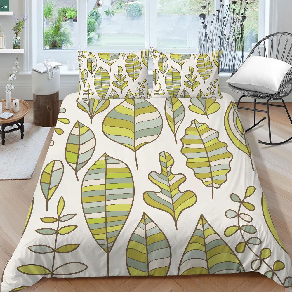 Familiesengetøy Enkelt Dobbeltseng Full Størrelse Plantetrykkserie Sengetøy Bladmønster Putetrekk og Dynetrekk Vaskbart Hjemmedekorasjon