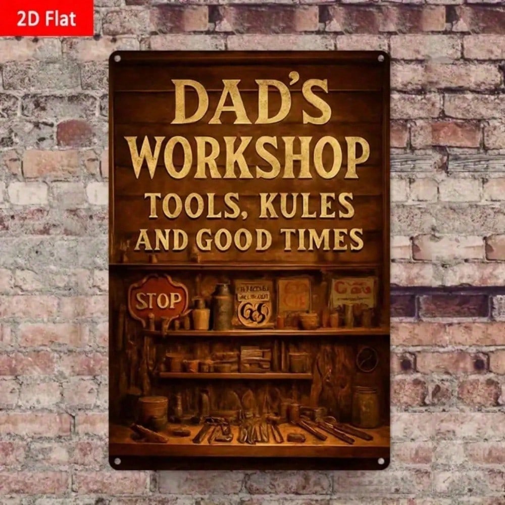 Retro Dads Workshop Metal Sign Rusty Tin Garage Wall Decor Funny Handyman Father's Day Man Cave Gift 8x12 Inch