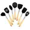 Durable Wooden Handle Silicone Kitchenware 7-Piece Set: Non-Stick Spatula & Spoon