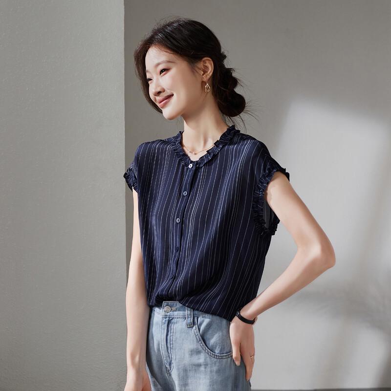 SOFSIL Women s 2026 Summer Mulberry Silk Ruffle Short Sleeve Shirt M