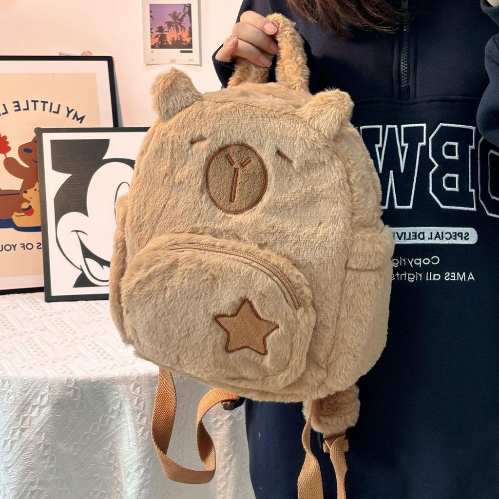 Autumn Winter Cute Capybara Plush Backpack for Women 2024 New Student Commuter Bag Niche Versatile Backpack