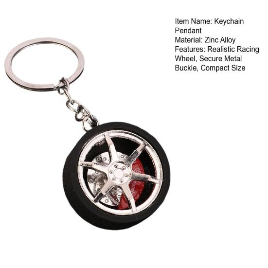 Keychain Pendant Wheel Caliper Design Zinc Alloy Key Chain with Rubber Tires Racing Style Key Holder Backpack Car Accessory