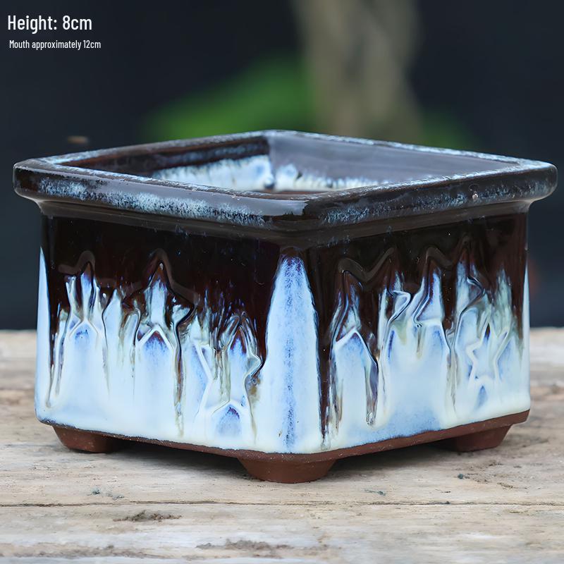 Handmade Terracotta Succulent Pot, Large Square with Gloss Glaze and Breathable Design.