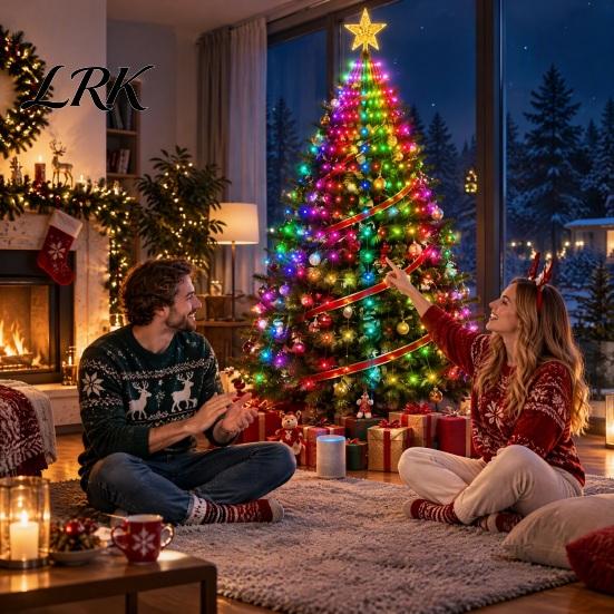 Outdoor Holiday Decoration Smart Animated Christmas Tree Lights, LED RGB Pixel Waterfall Light Show with Waterproof Lights App Remote Control, Garden