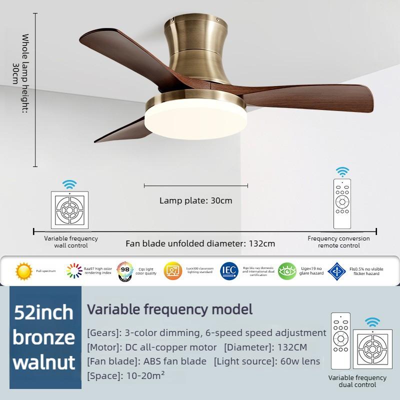 Household Retro Ceiling Fan Lamp Living Room Dining Room 3-color Dimming Pendant Light Fan 6-Speed Adjustable Lighting Fan