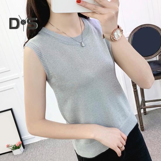 Women Vest Tops Round Neck Sleeveless Solid Color Loose Fit Ice Silk Tank Tops Breathable Versatile Vest