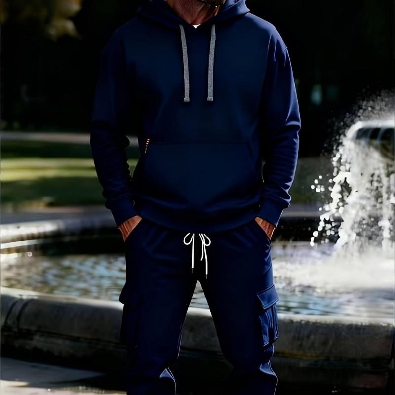 Mens Fleece Hoodie Tracksuit Set Casual Winter Jogging Suit