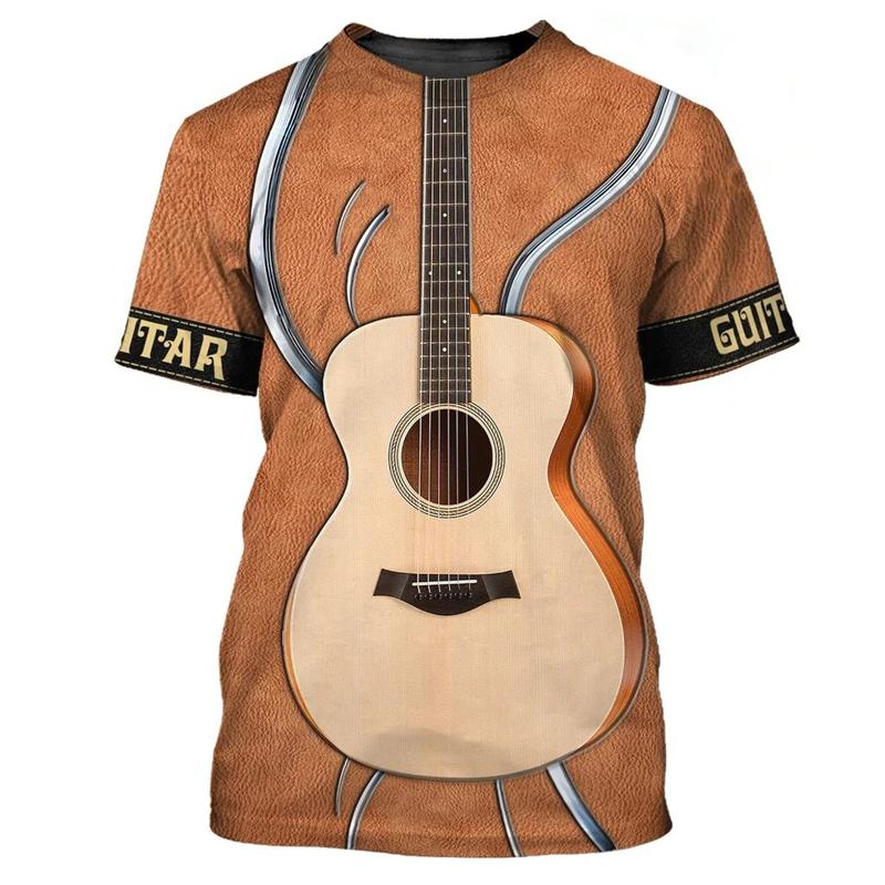Vintage Guitar 3D Print Mens Funny Designer Clothes Summer Fashion T-shirt Kids Round Neck Short Sleeve Tees Tops