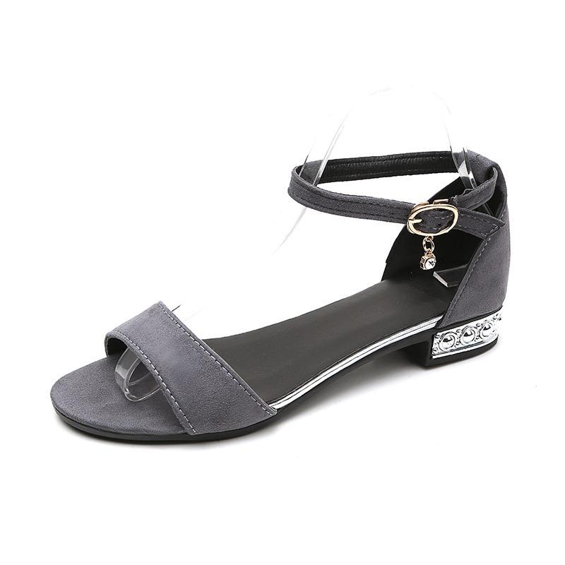 Damen Wildleder Sandalen mit offenem Zeh und niedrigem Absatz, Einzelne Schnalle, Lässige Alltagsschuhe