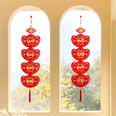 1 Pair Spring Festival Couplets Lunar Vietnamese Red Hanging Pendant New Year Decoration with Tassel 2025 Lucky Ornament