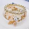 4 Pcs Fashionable and Simple Crystal Bead Pendant with Branches Leaves Versatile Multi-layer Bead Temperament Women's Bracelet