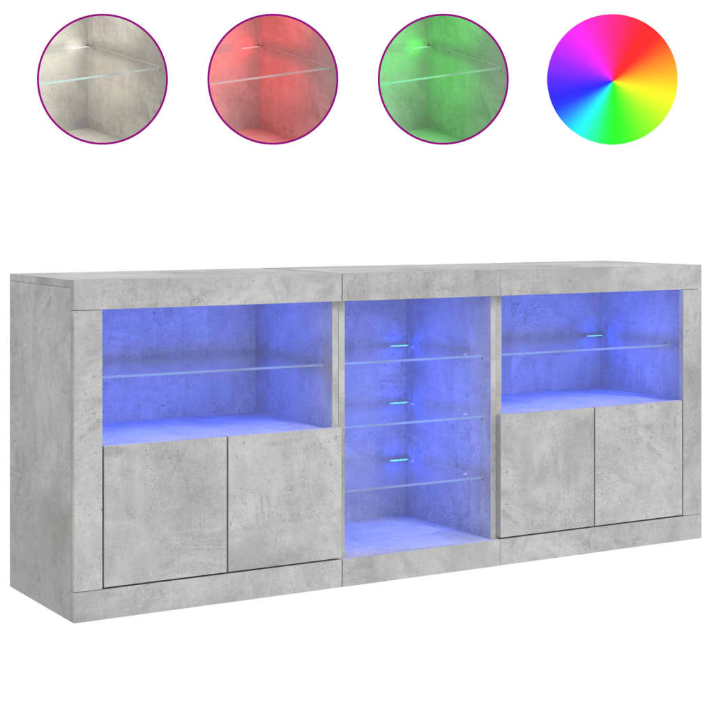 Sideboard with LED Lights Concrete Grey 162 x 37 x 67 cm