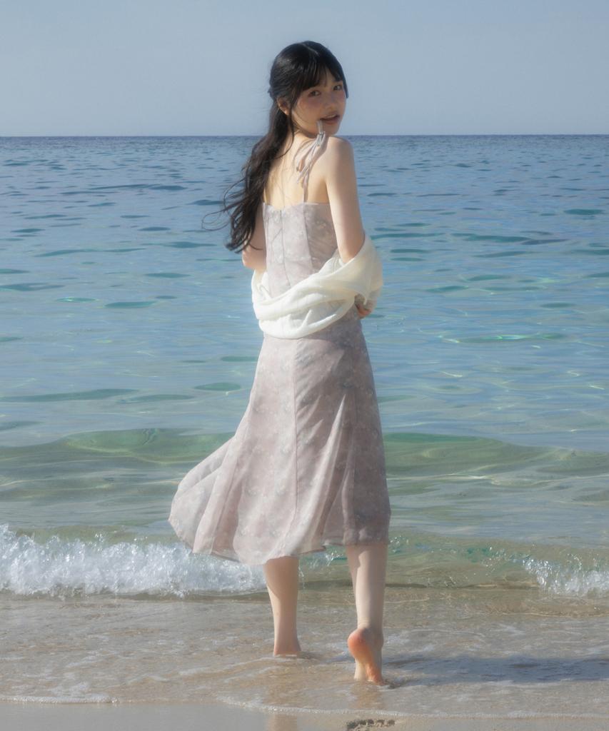 Rose Franz Sheer Grace Slim Long Dress [Beige]