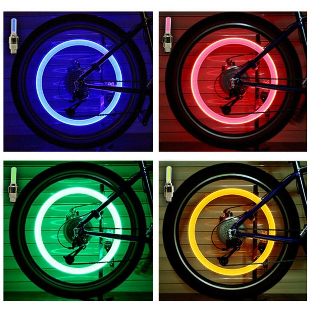 2/4Pcs Car Motorcycle Bicycle Tire Valve Caps Light LED Neon Flash Lamp Waterproof Tyre Universal Wheel Lights Car Accessories Valve Stems 1