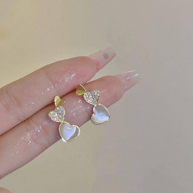 S925 silver needle opal stud earrings femininity geometric love premium earrings ins style Korean earrings collection