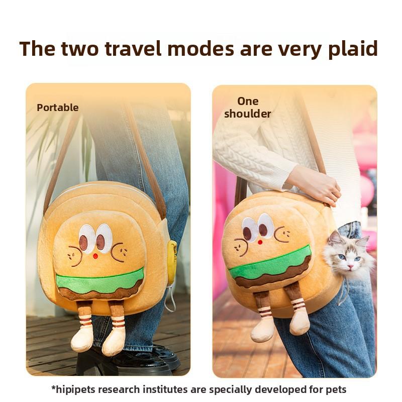 Autumn and Winter Cat Funny Burger Fries Out Bag Warm Cat Bag Dog Pet Backpack Messenger Bag Shoulder Bag
