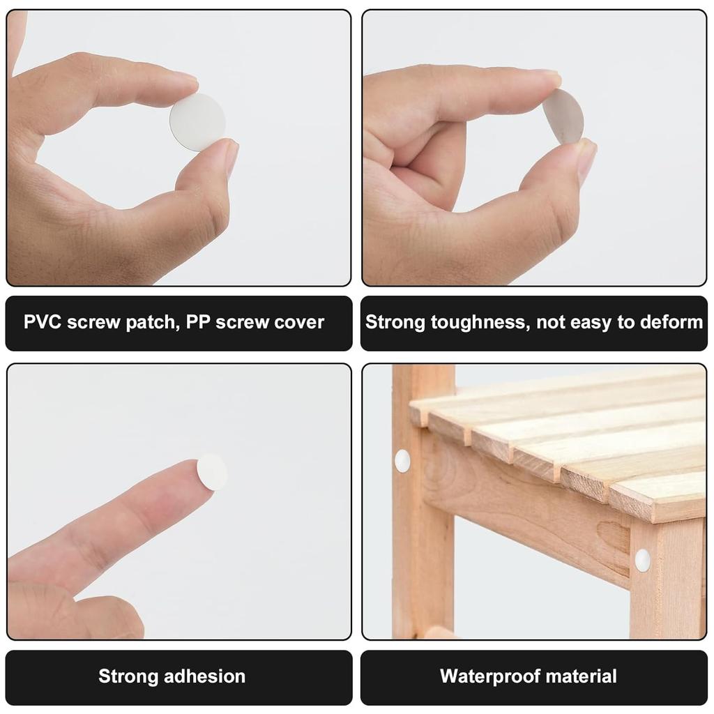 680pcs Self-Adhesive Screw Hole Stickers & Covers, 0.47in 0.59in 0.83in Dust-Proof White Furniture Caps for Wood Screws, Self Tapping