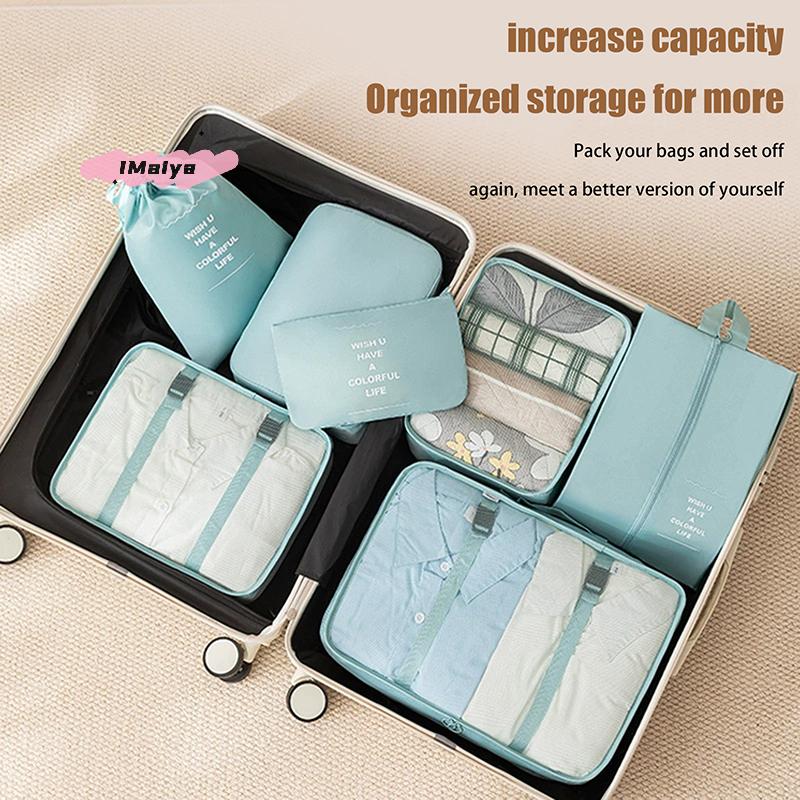 7Pcs/Set Folding Packing Cubes Set Digital Toiletries Organizer Travel Storage Bags for Clothes Shoes Suitcase Organization