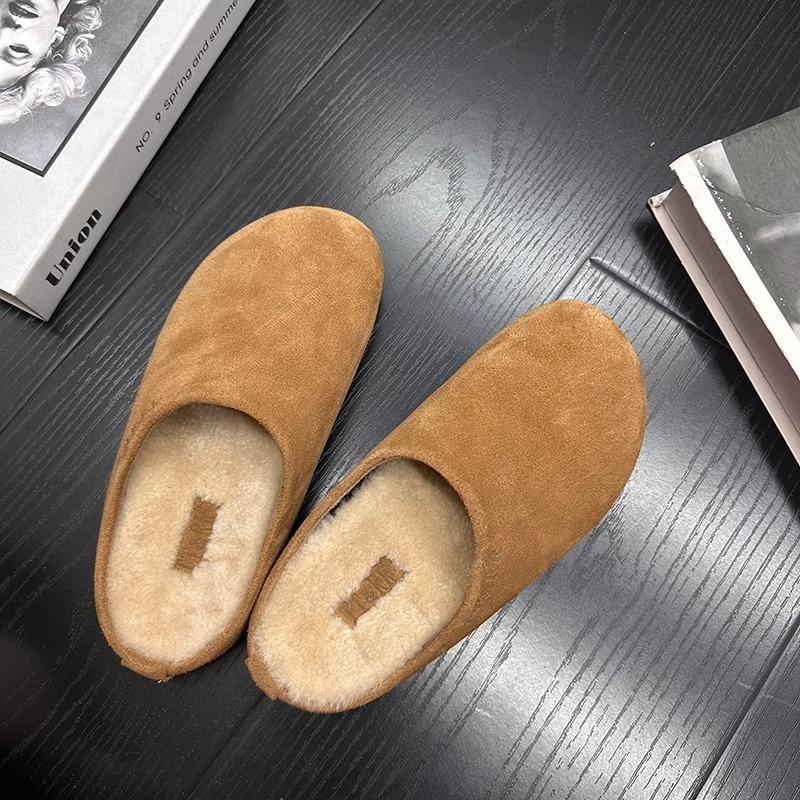 Lamb wool lazy bag head half slippers women wear slippers versatile thick-soled lazy hairy shoes women