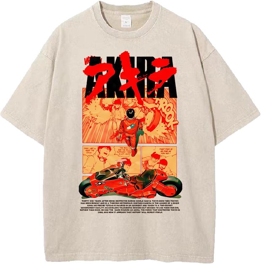 Akira Vintage Manga Graphic T-shirt Harajuku Washed Oversized T Shirt Men Women Clothing Summer Casual Cotton Short Sleeve Tees