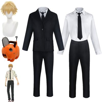 Anime Muž s motorovou pilou Denji Cosplay Kostým Černé obleky Ležérní Uniforma Lovec ďábla Halloween Karneval Party Oblečení