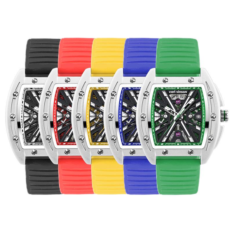 Ceas mecanic bărbătesc nou, în formă de butoi de vin, impermeabil, luminos, cu gol,