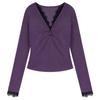 Women's Plus Size Velvet Lace Patchwork Long Sleeve T-Shirt - Slimming, Flattering, Warm Autumn/Winter Outerwear