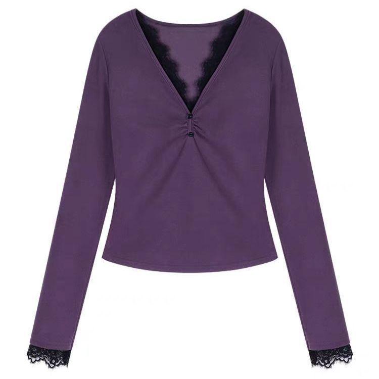 Women's Plus Size Velvet Lace Patchwork Long Sleeve T-Shirt - Slimming, Flattering, Warm Autumn/Winter Outerwear